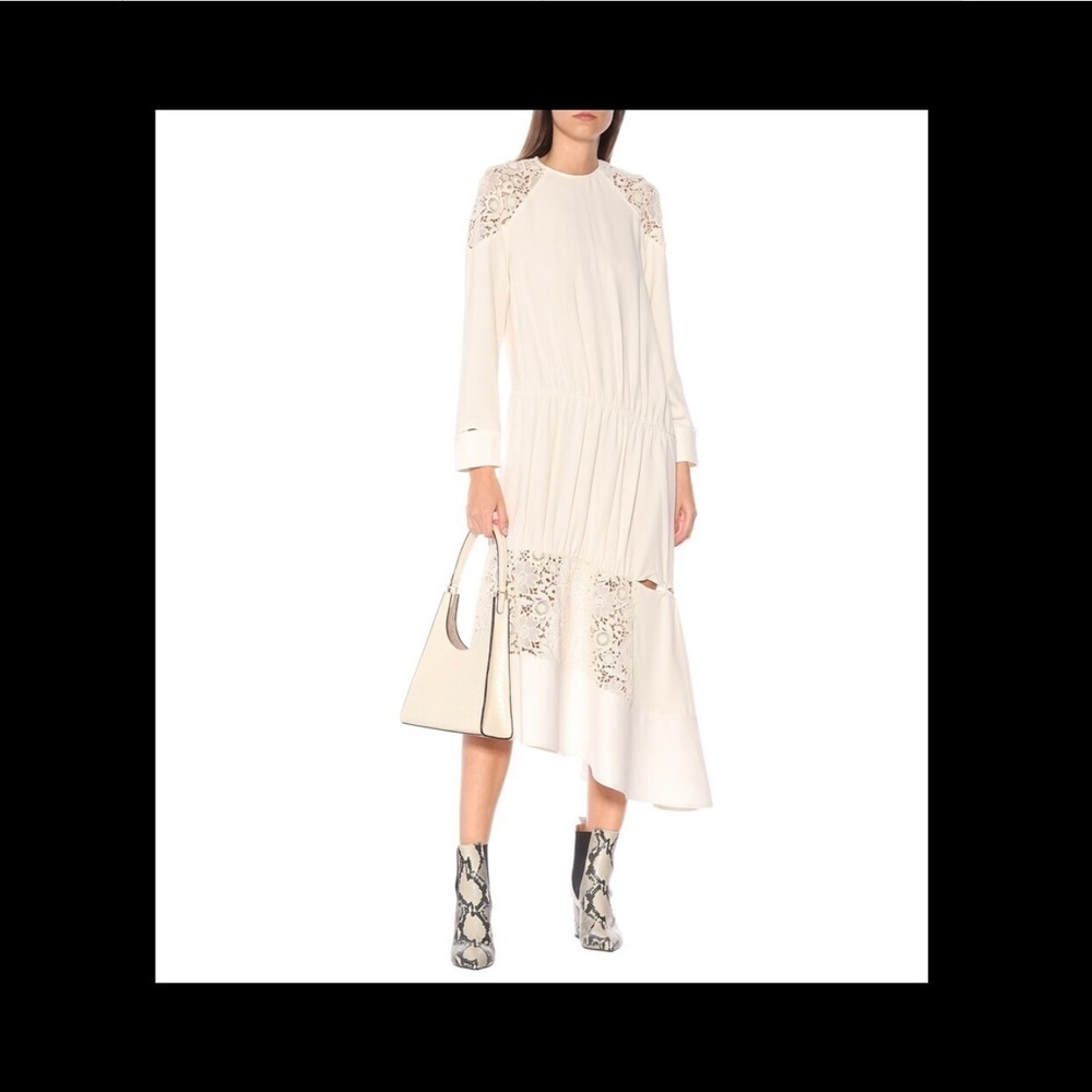 TIBI Guipure Lace Asymmetrical Ivory Lace Dress, Cut-Outs, Long Sleeves,…